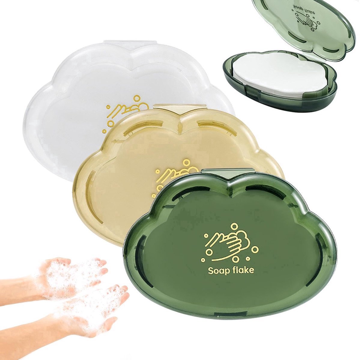 casalora® - Draagbare handzeep - Zeepblok - Zeepvlokken - 3 Doosjes Reiszepjes - 50 Stuks per Doosje - Wegwerp Papieren Zeep - voor Reizen, Kamperen en Wandelen - Perfecte gadget voor reizigers - Anti-bacterieel - Mini - Hygiëne
