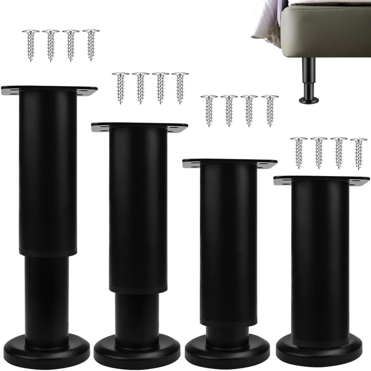 4 stuks metalen meubelpoten - 12-18 cm verstelbare meubelpoten - zware, in hoogte verstelbare kastpoten voor bank/bed/stoel/bankstel/commode/tafel