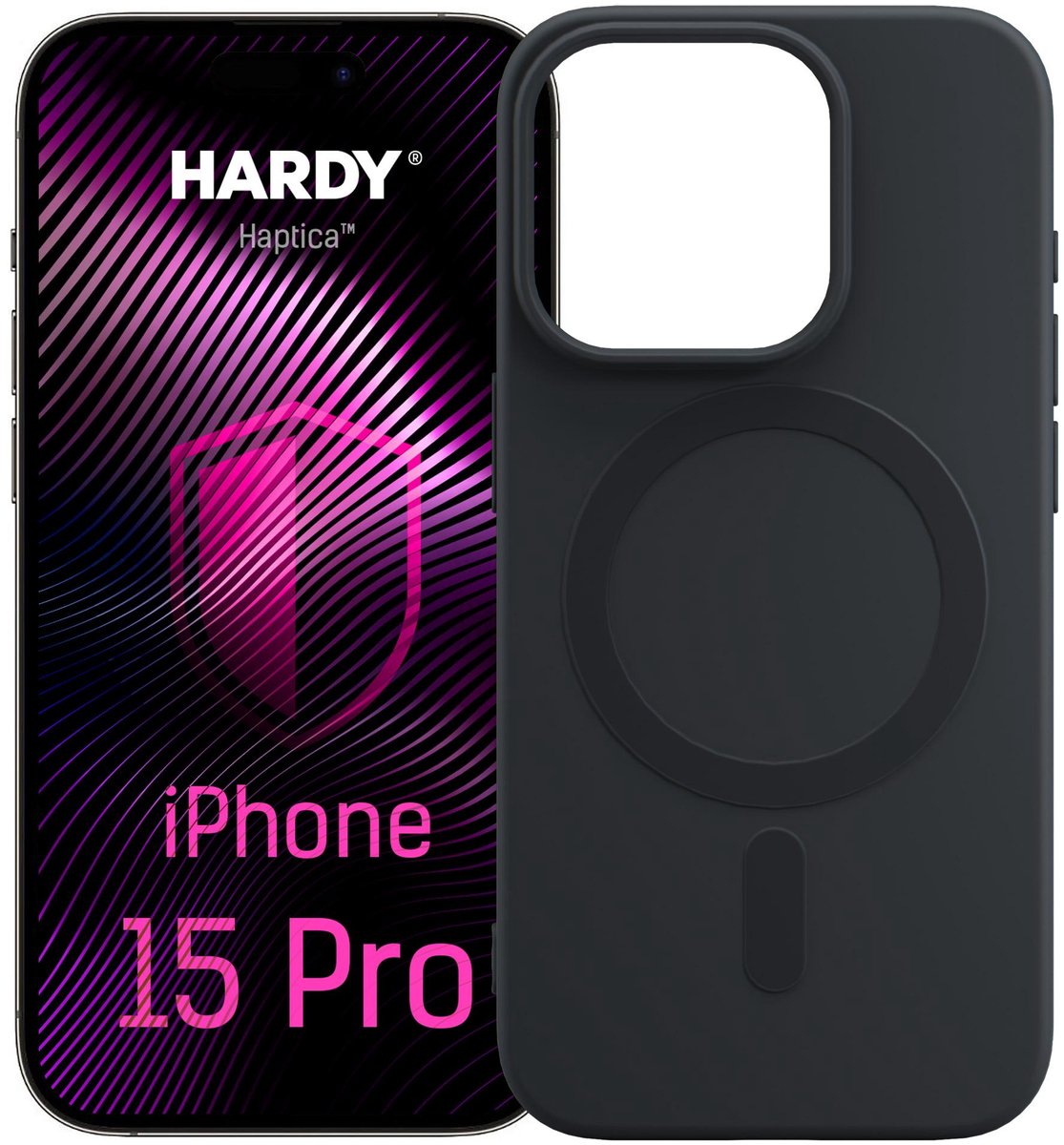 H Hardy Haptica MagCase - Geschikt voor Apple iPhone 15 Pro - Zwart - MagSafe Compatibel - Shockproof - Mat