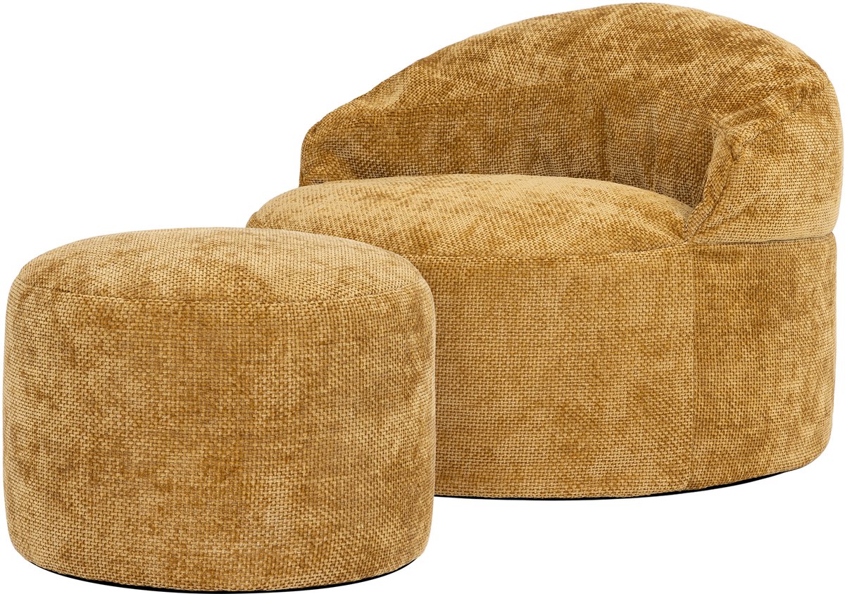 icon - Orb Zitzak Fauteuil met Poef - Chenille - Geel