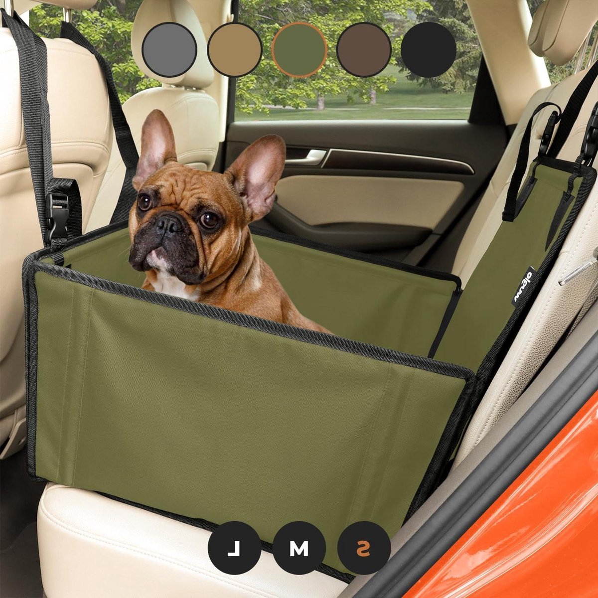 Honden autostoel - Reisstoel huisdier - Veilig reizen - Extra stabiele constructie - 48 x 45 x 28 cm - Kaki