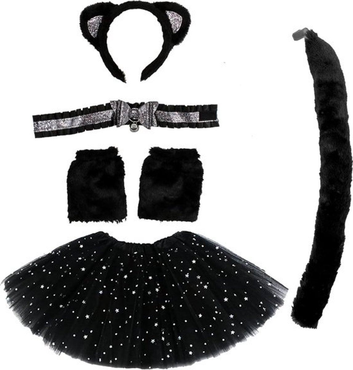 Compleet Zwart Kattenpak voor Dames en Meisjes - Inclusief Oren, Staart en Halsband