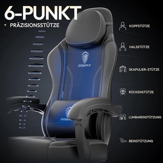 Gamingstoel met Rugleuningverstelling, Hoofdsteun, Lendensteun, 150 kg, PU Leather, 90-145° — afbeelding 2