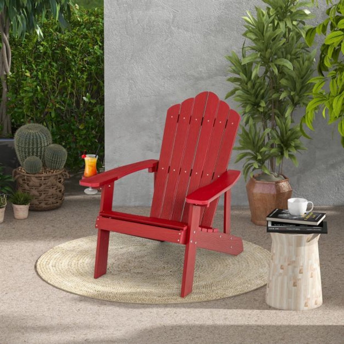 SureDeal® - Tuinstoel - Adirondack Stoel - Bekerhouder Weerbestendige Kunststof - 85x77x94 cm - Wit