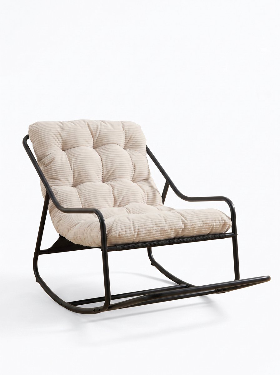 Schommelstoel Buiten - Schommelstoel Met Dik Kussen - Aanpasbare Beweging - Zonder Armleuningen - 130 kg - Woonkamer En Tuin - 75x116x82 cm - Zwart En Wit