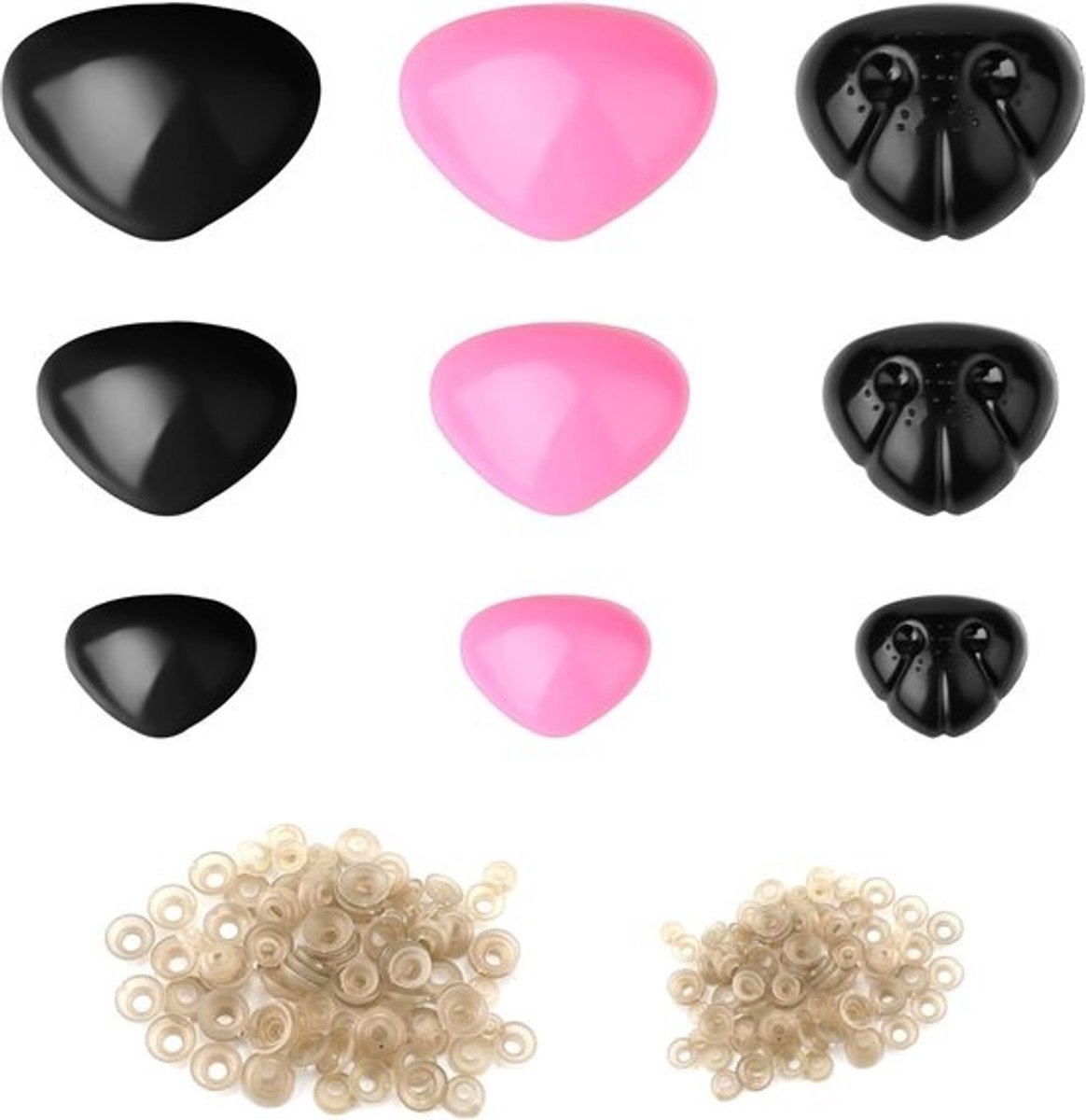 90 Stuks Zwarte en Roze Veiligheidsneusjes voor Knuffels en Poppen - Knutselmateriaal