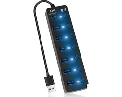 USB Hub - Poorten Uitbreider - Meer Apparaten Aansluiten - Individuele Schakelaars - 7 Poorten - Zwart