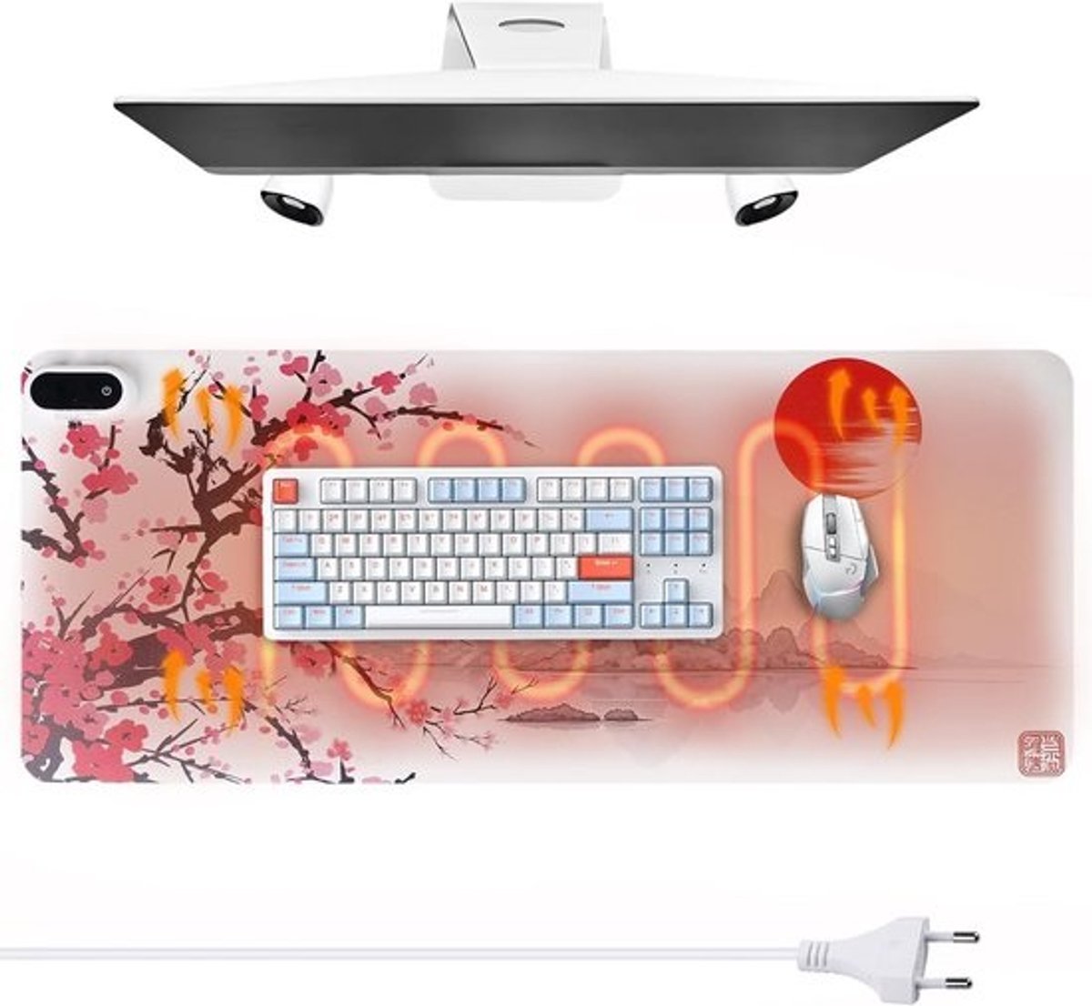 Verwarmd Bureauonderlegger 80 x 33 cm met Digitale Display en 5 Warmtestanden