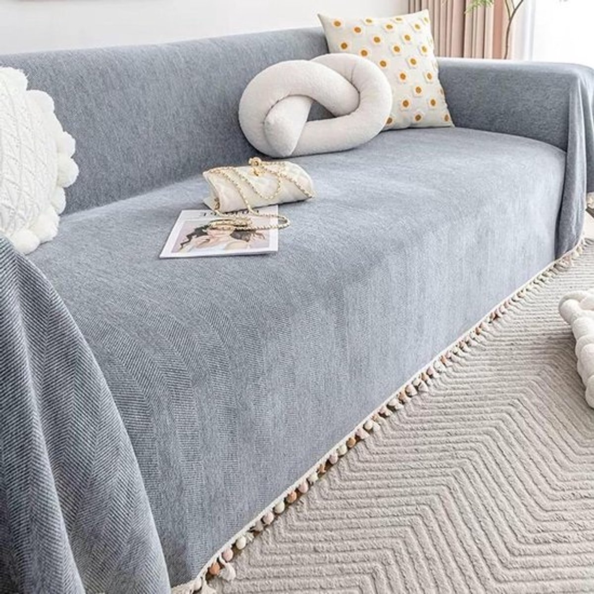 Bankovertrek Chenille - Plaid Bankhoes - Meubels Beschermen - Krasbestendig Antislip - 180 x 230 cm - Grijs