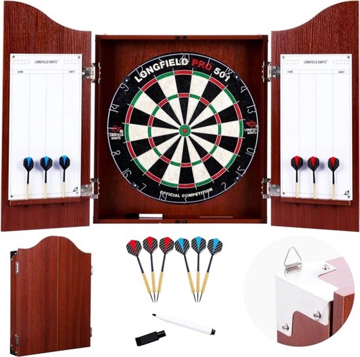 Dartbord Set met Kast - Compleet met 2 Sets Darts, Scoreborden en Stiften