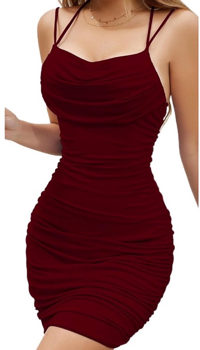 Bodycon jurk voor dames - Spaghettibandjes mini-zomerjurk met ruches voor avondje uit, club en feest