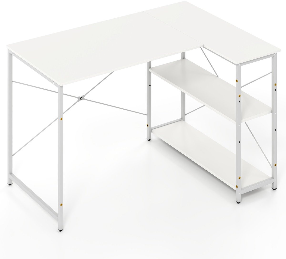 SureDeal® - Bureau - Vormige Computerbureau Omkeerbaar - Verstelbare Plank Wit - 118x86x74 cm - Wit
