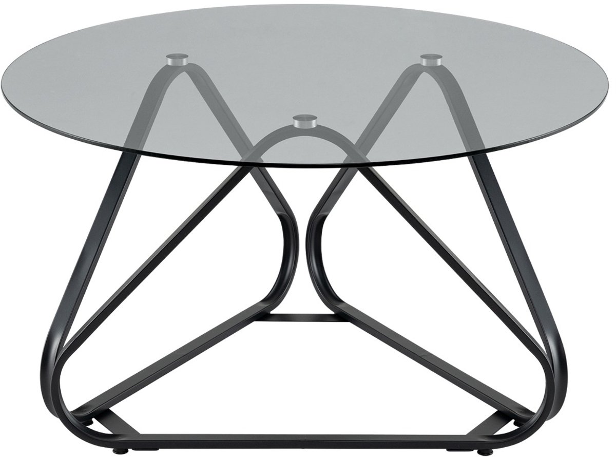 SureDeal® - Salontafel - Ronde Bijzettafel - Transparant Glazen Blad - Metalen Woonkamertafel Moderne - 80x80x45,5 cm - Zwart