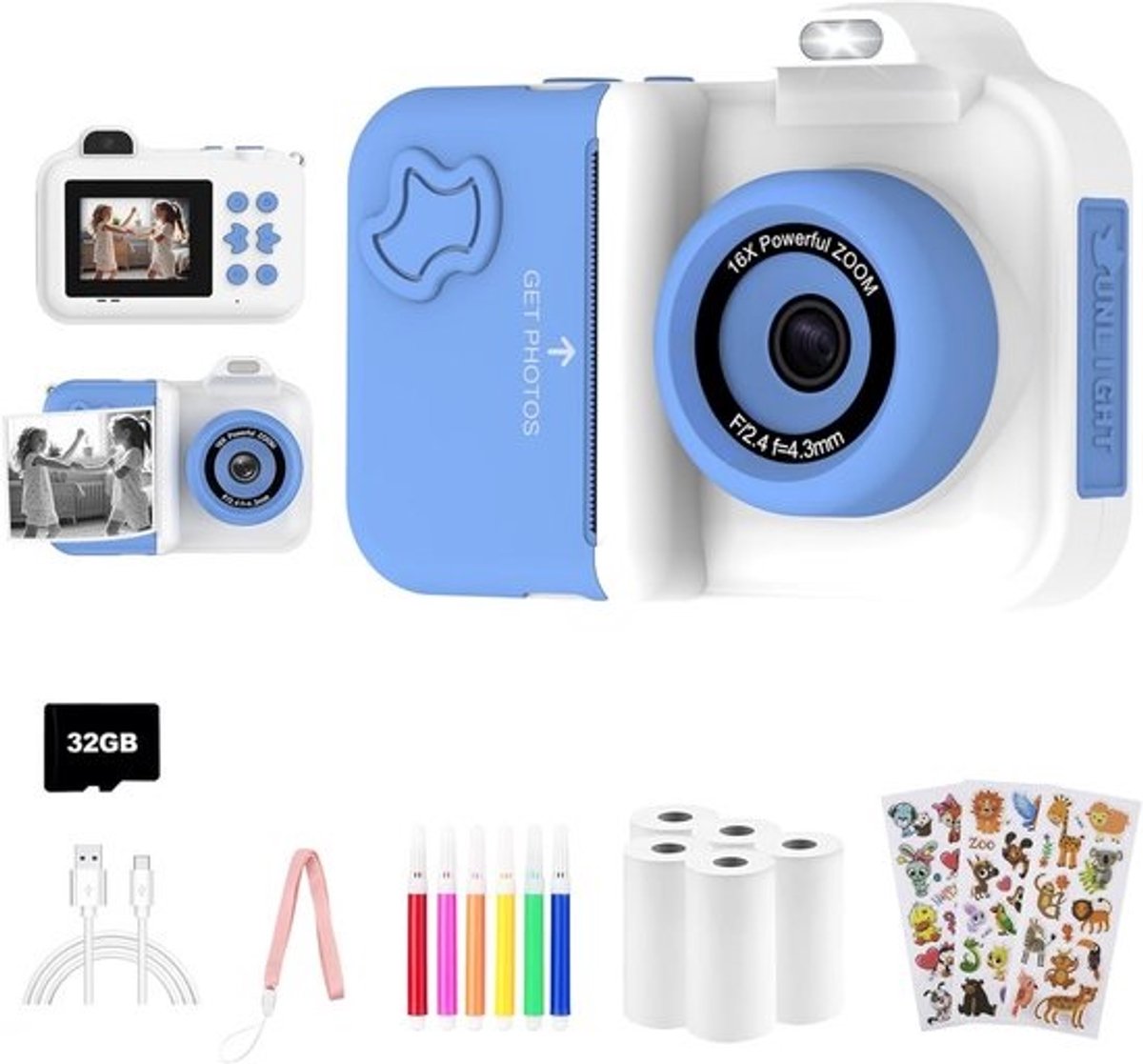 Kinderen Camera Instant Print, Kerstmis Verjaardagscadeaus Speelgoed voor Meisjes Jongens Leeftijd 4 5 6 7 8 9 10 11 12 Jaar Oud, 1080P HD Dual-Lens met 5 Rollen Printpapier Stickers & 32G Kaart