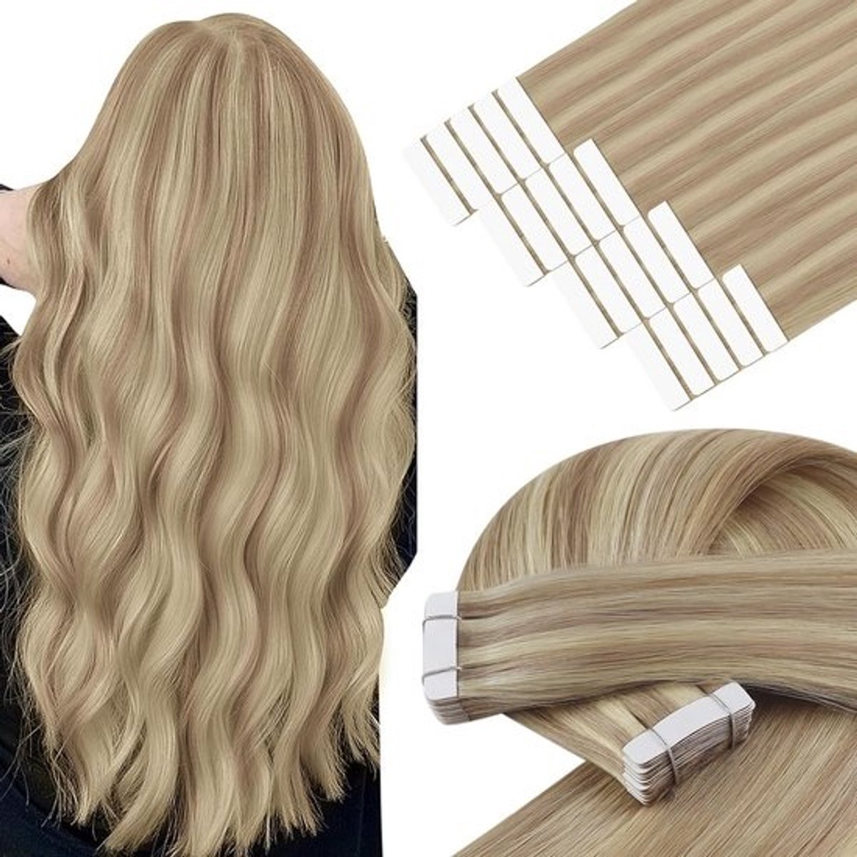 Tape-in Haarverlenging Echt Haar 40 cm Recht Blond 50g Remy