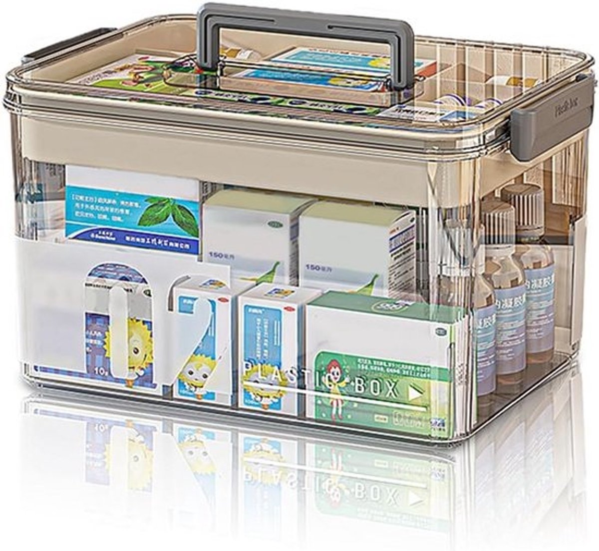 Grote Medicijnbox met Dubbele Laag en Kinderslot - Transparante Thuishuisapotheek