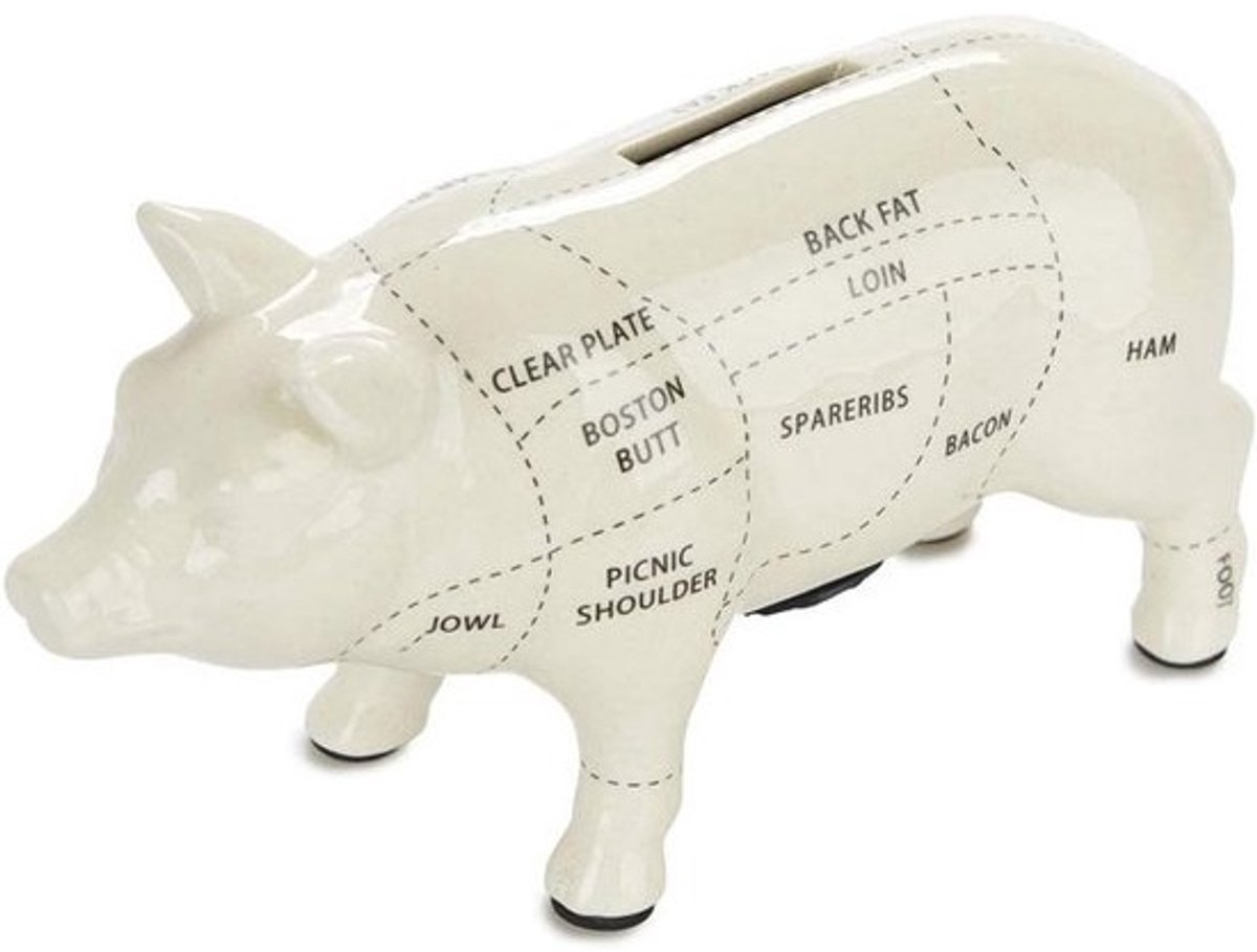 Spaarpot Varken met Vleesdelen Design Wit Spaarvarken voor Munten en Biljetten