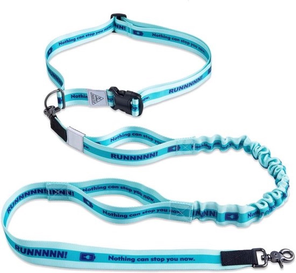 Handsfree hondenriem met heupriem en elastische bungee voor hardlopen, joggen en wandelen, dubbele handgreep, roestvrije sluiting, voor middelgrote en grote honden