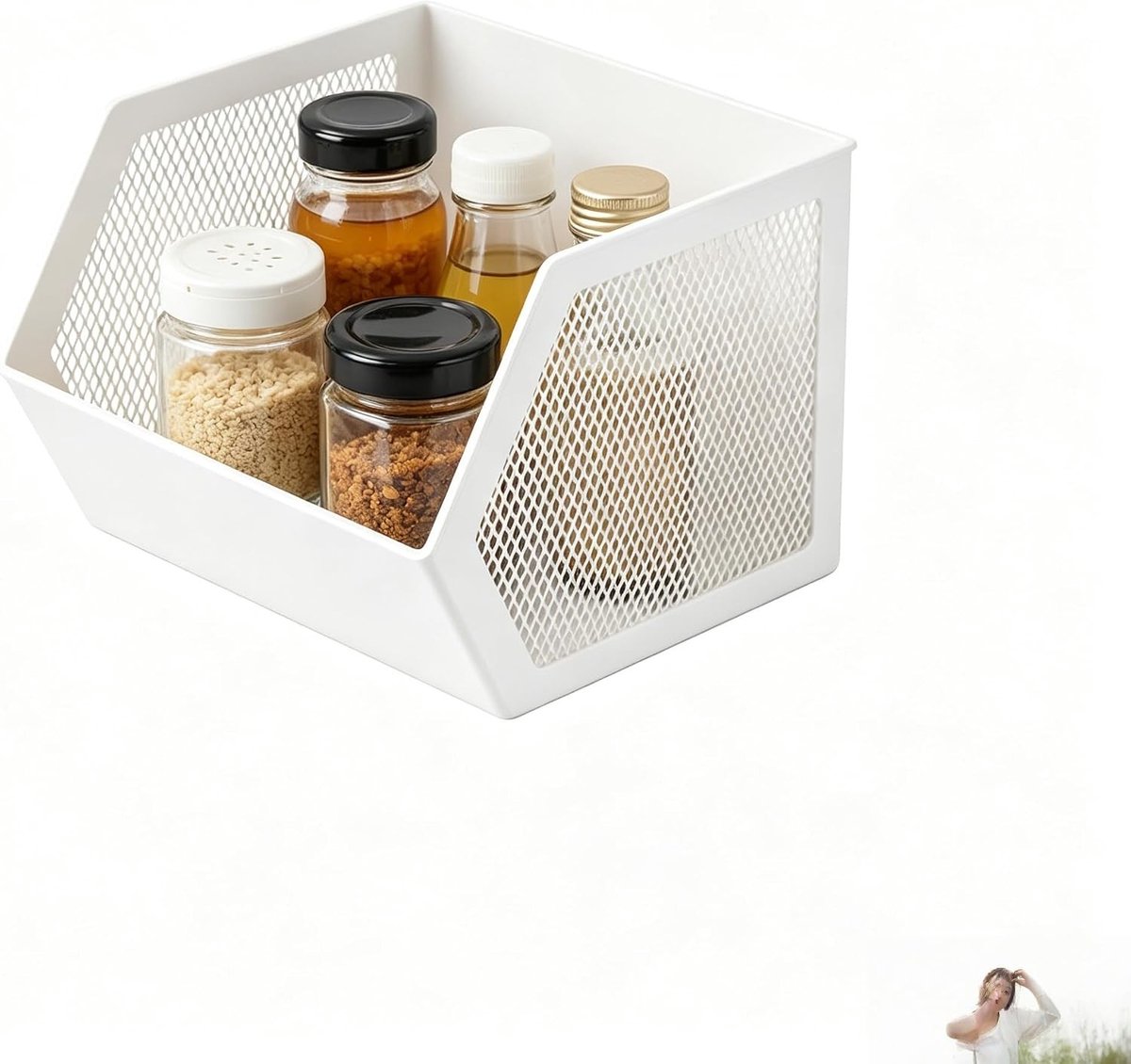 Magnetische Metalen Gaas Mand - Wit - 16 x 14.5 x 10 cm - Duurzaam Opbergrek voor Keukenspullen