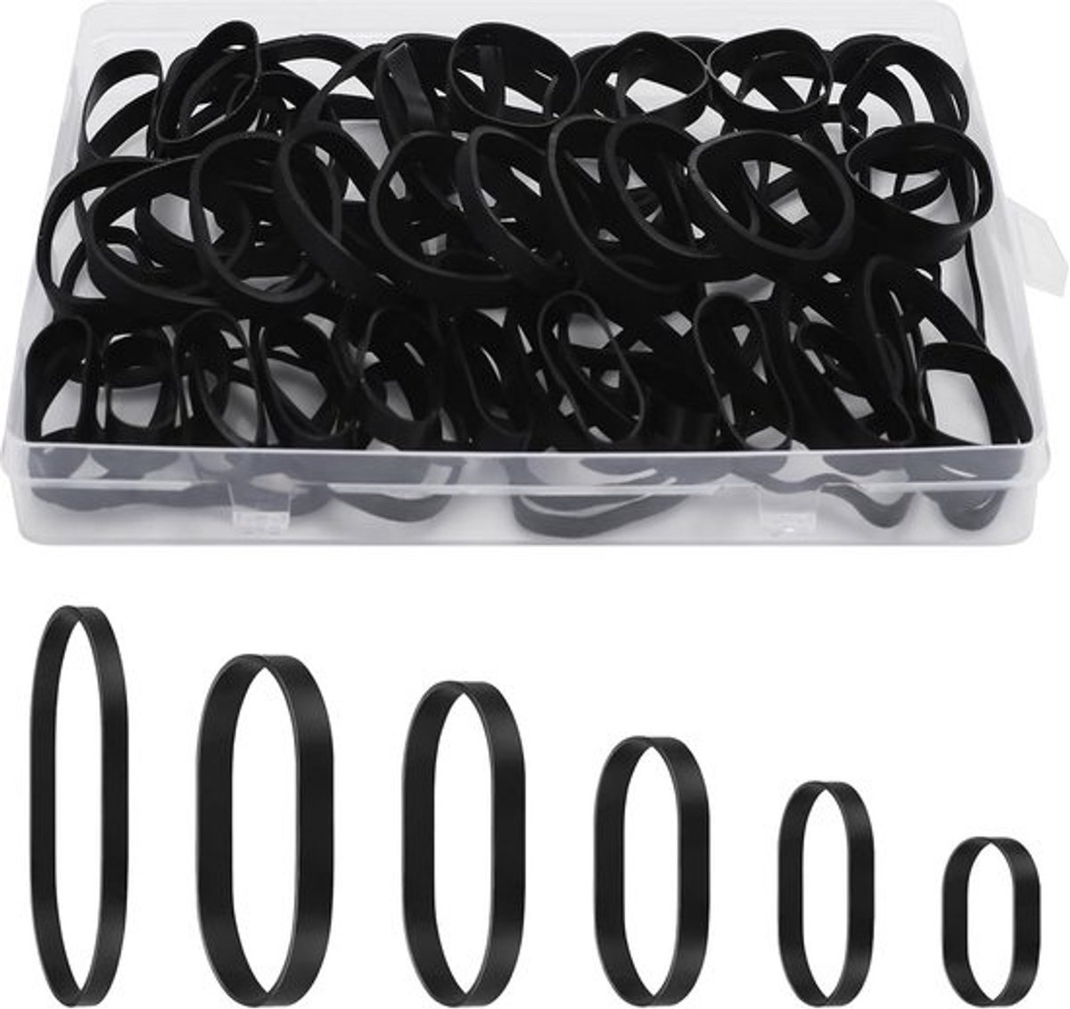 120x Zwarte Rubberen Elastieken Set - 6 Diverse Maten voor Thuis, Kantoor & Buiten