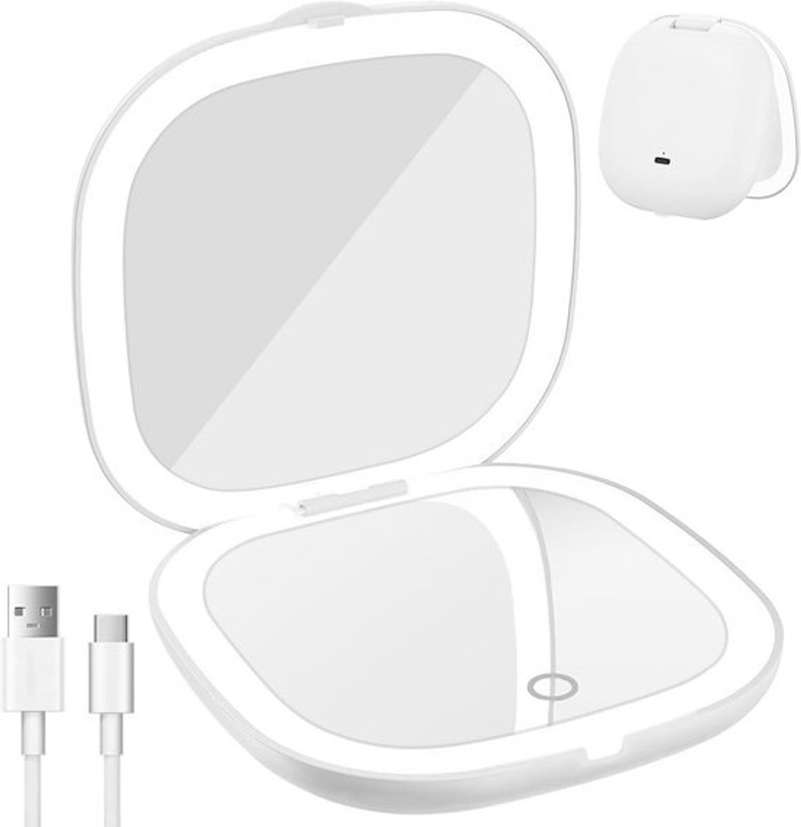Draagbare Compacte Spiegel met 1x/10x Vergroting en Instelbare Helderheid - Ideaal voor Make-up en Reisgebruik