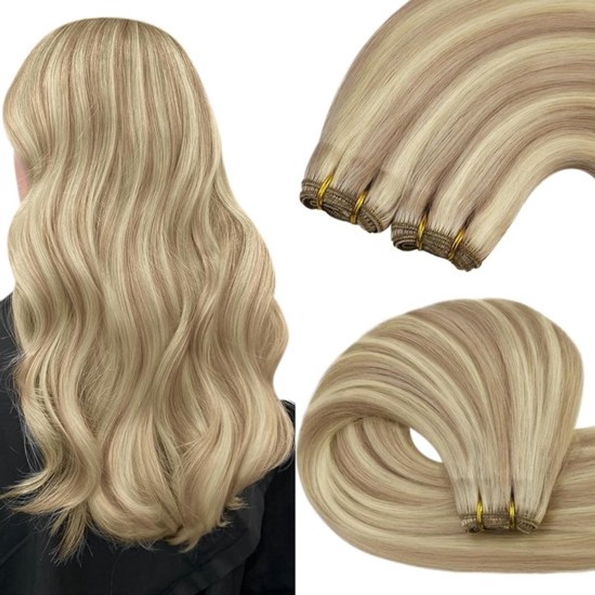 Echt Haar Extensions Dubbel Geweven Blond 35cm Gladte Volume Haarverlenging