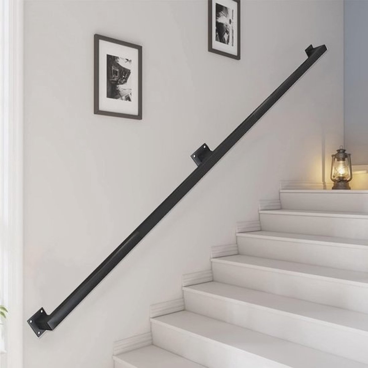 Moderne zwarte trapleuning complete set 30cm-600cm wandmontage