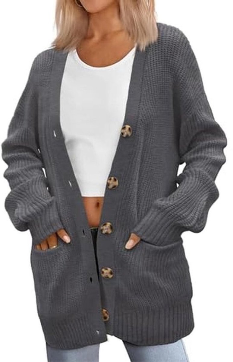 Dames gebreid vest met lange mouwen en V-hals, casual herfst-wintermode