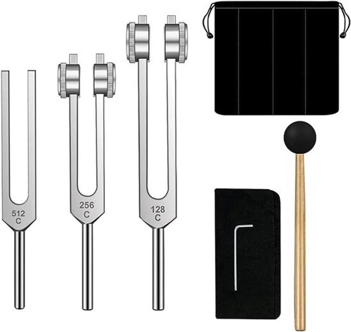 Stemvorken Set 128Hz, 256Hz, 512Hz voor Klanktherapie en Chakra Healing