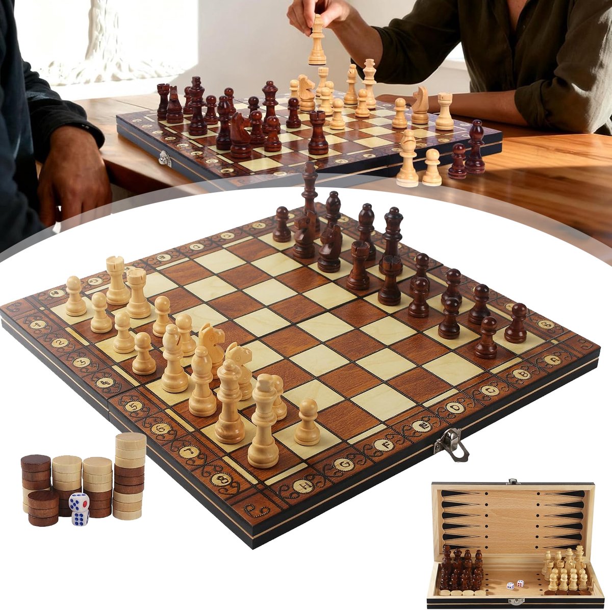 Magnetisch Schaakspel - 3-In-1 Dammen En Backgammon Houten Schaakbordspel - Magnetisch Houten Schaakspel