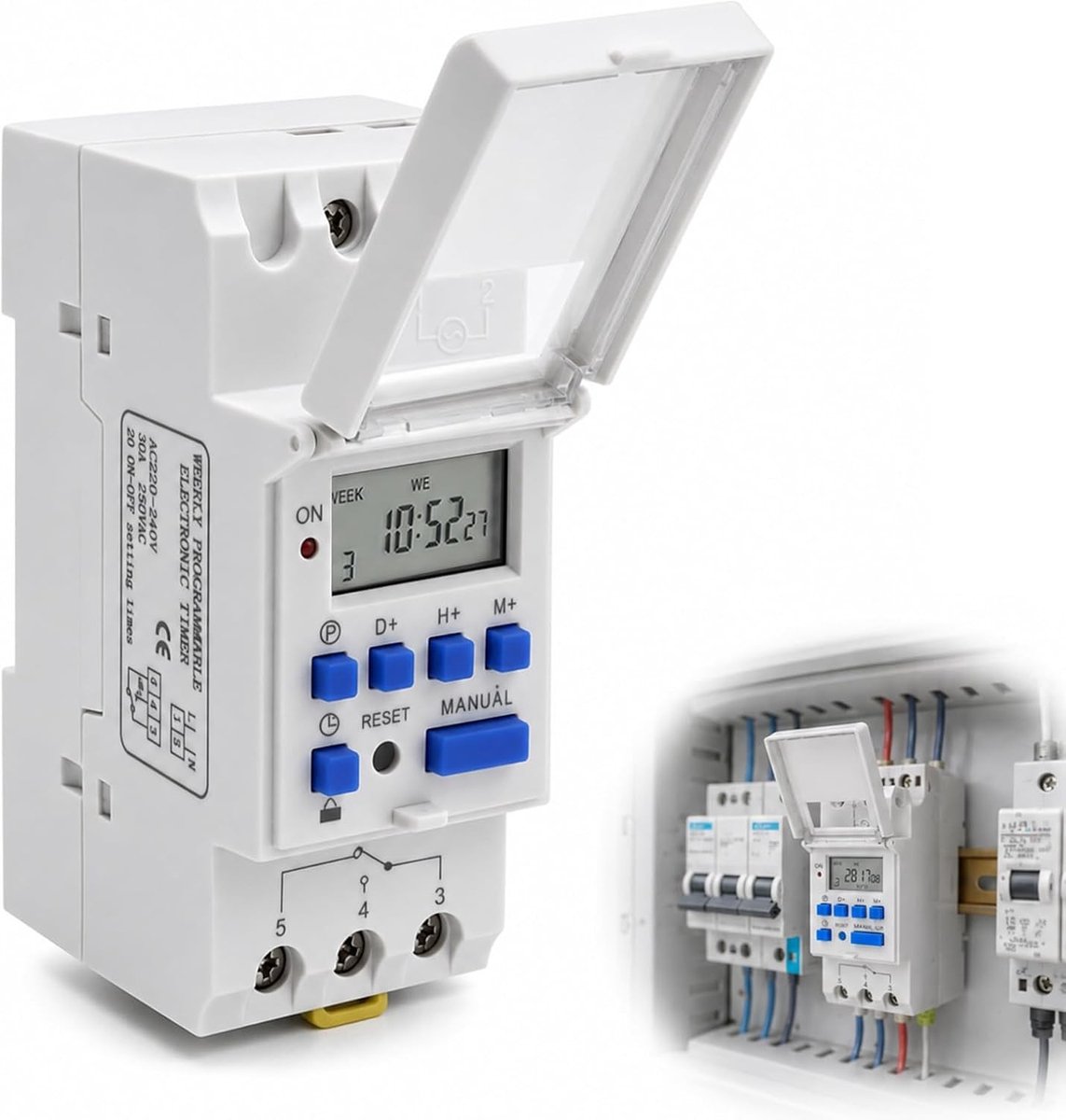 Modulaire programmeerbare klok voor elektrisch bord met LED-display en digitale tijdweergave