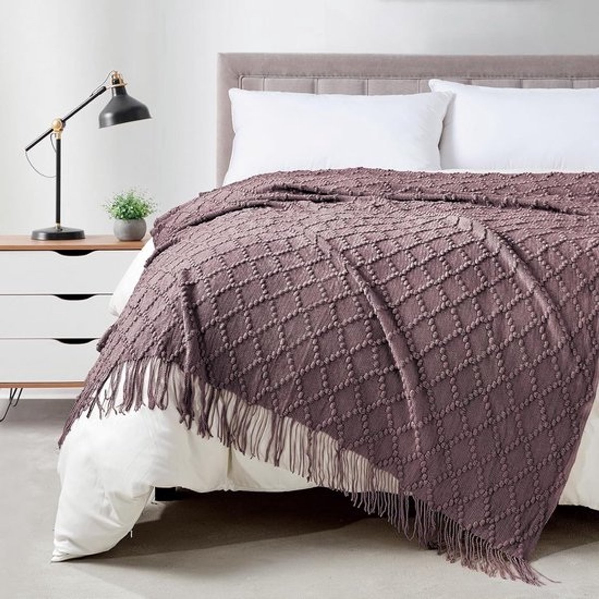 Zachte gebreide plaid 127 x 178 cm - Donker Lavendel - Perfect voor bank of bed - Decoratieve deken met textuur
