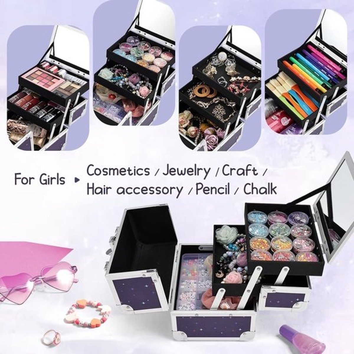Cosmetica Opbergdoos met Spiegel en Draagbare Handgreep - ideaal voor Make-up en Sieraden