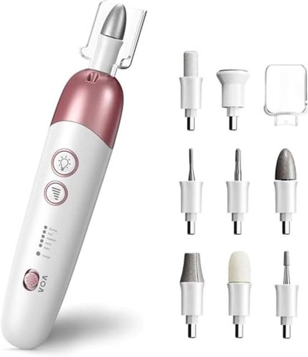 Elektrische manicureset en pedicureset met 8 accessoires en LED-lampje voor optimale voet- en handverzorging
