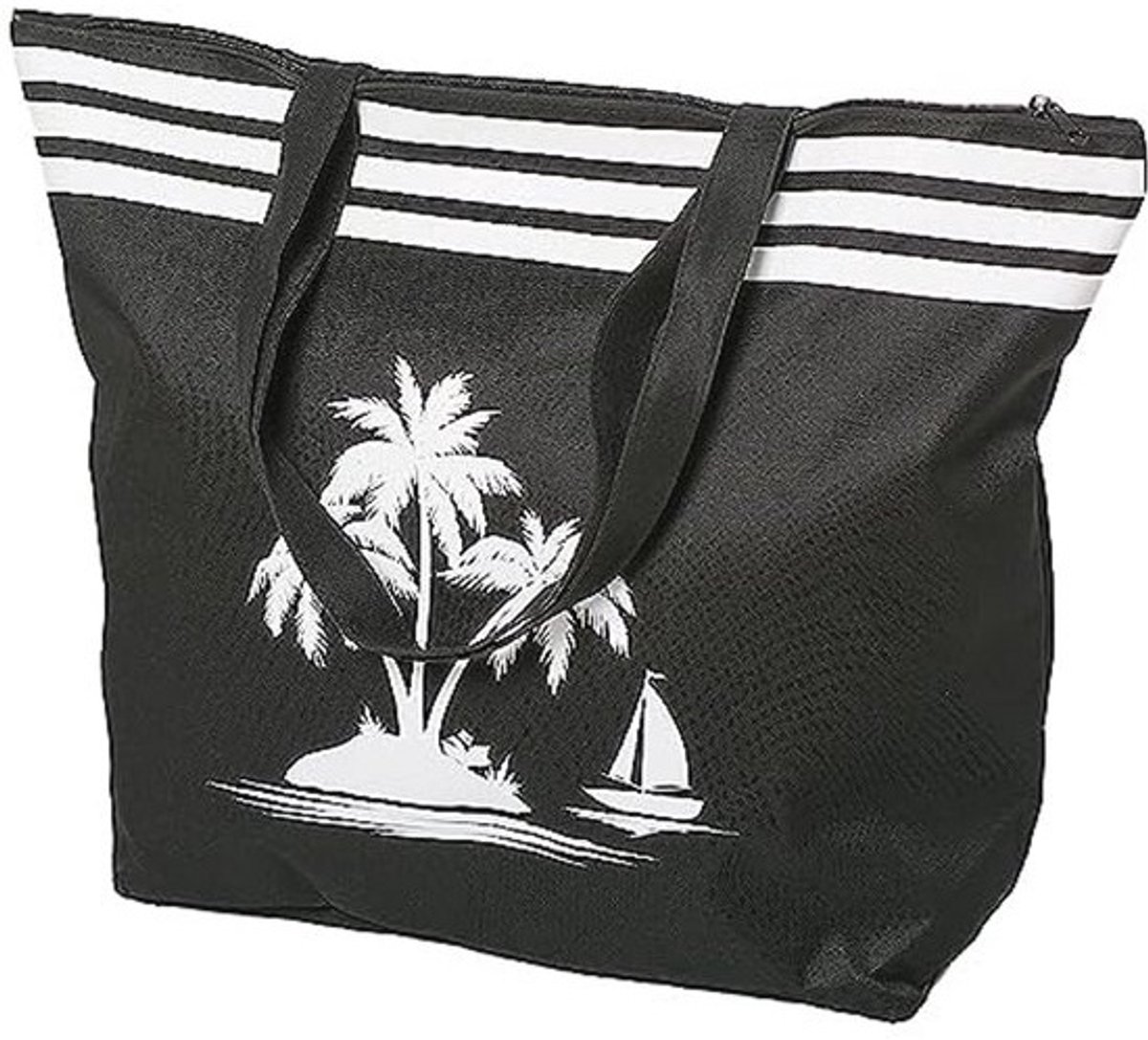 Grote Strandtas voor Dames - Zomer Canvas met Ritssluiting en Palmbomen Patroon