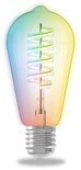 Een heldere, rustieke Calex slimme ledlamp met rgb-kleuren en warm wit licht.