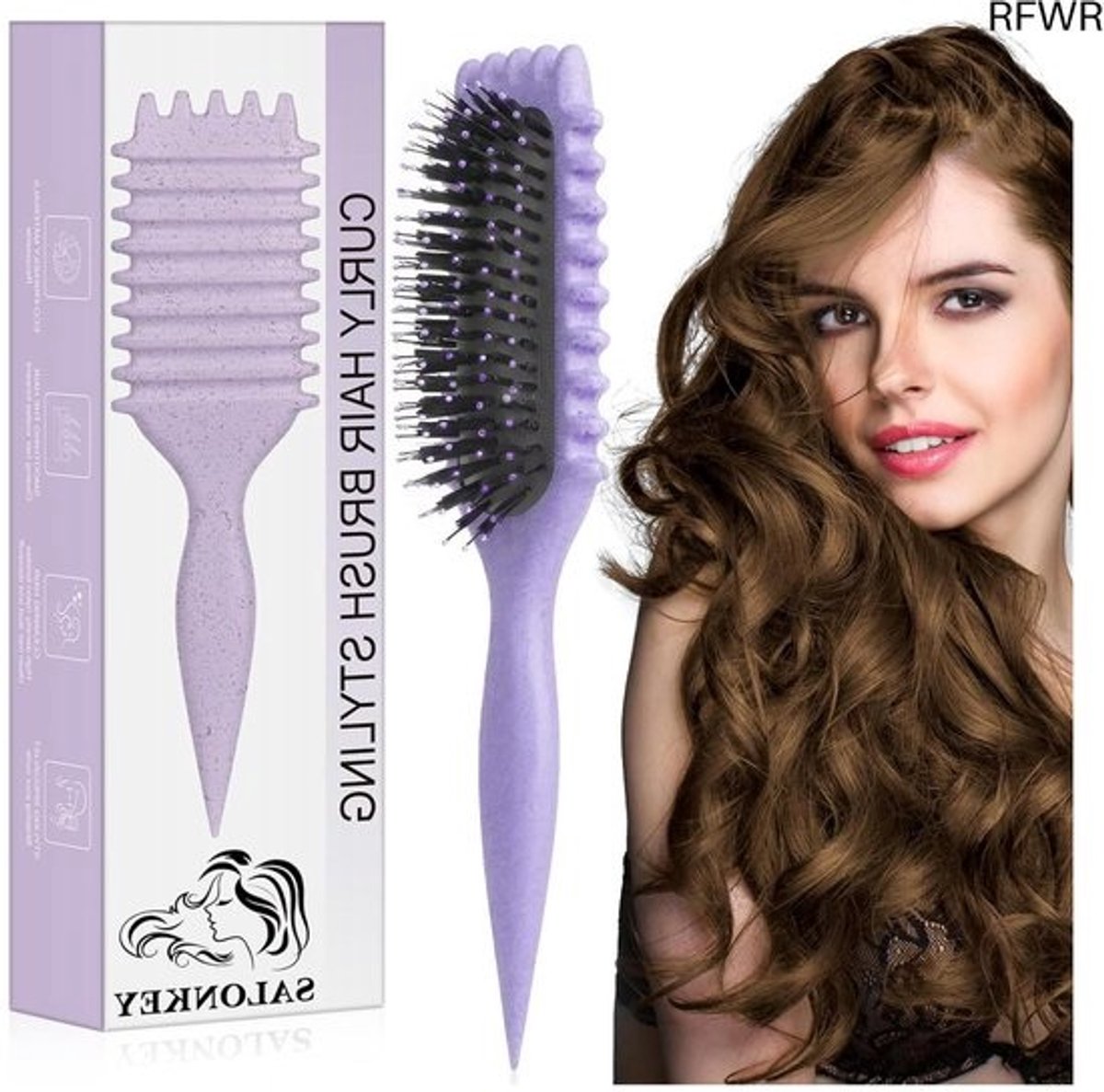 RFWR® Ergonomische Krulborstel voor Makkelijke Styling en Ontwarren van Krullen, Antistatisch en Geschikt voor Dames, Heren en Kinderen