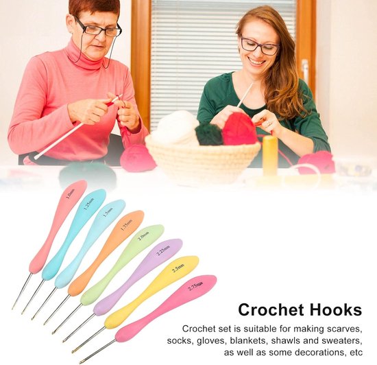 Ergonomische haaknaaldenset met comfortabele handgrepen voor beginners, ideaal voor haken, breien en creatief garenwerk — afbeelding 2