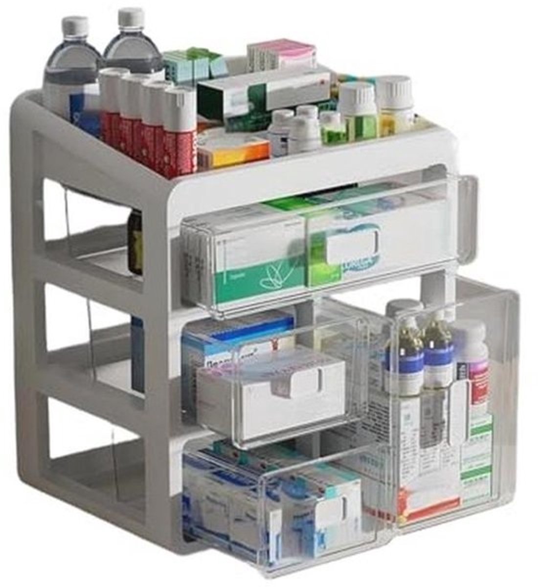 Spalivivre Opbergdoos voor medicijnen, medicijnorganizer met 4 niveaus, draagbaar, medicijnbox voor thuis, kantoor, slaapzaal