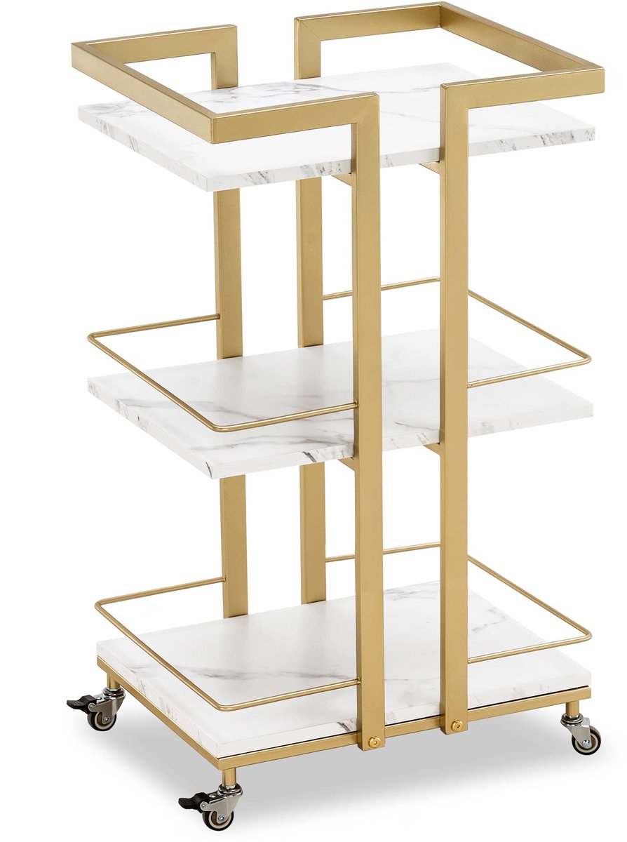 Famanu – Multifunctionele rolwagen met wieltjes, keukenwagen en barwagen, metalen frame, 3 niveaus, 33 x 43 x 75 cm, voor keuken, badkamer en kantoor