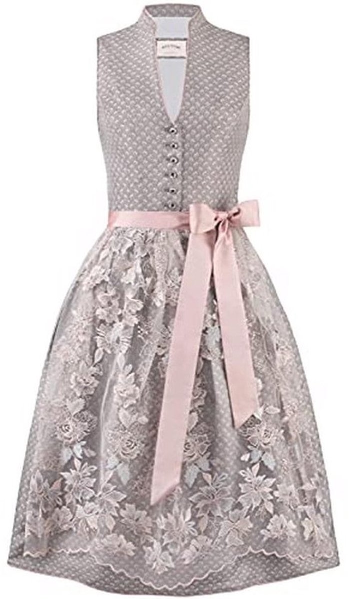 Geklede Dirndl voor Dames - Madlenka in Taupe met Kanten Schort