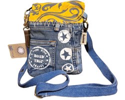 Sunsa-Tas-Denim-Canvas-Leer-Gerecyclede jeans-Dames-Heren-Retro-Vintage-Streetwear-18 x 23 x 2 cm-Yellow/Jeans