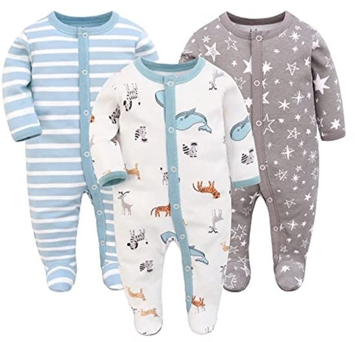 Baby Slaaprompers Set van 3 - Katoenen Slaapzakken met Voetjes voor Pasgeborenen - Maat 56 62 68
