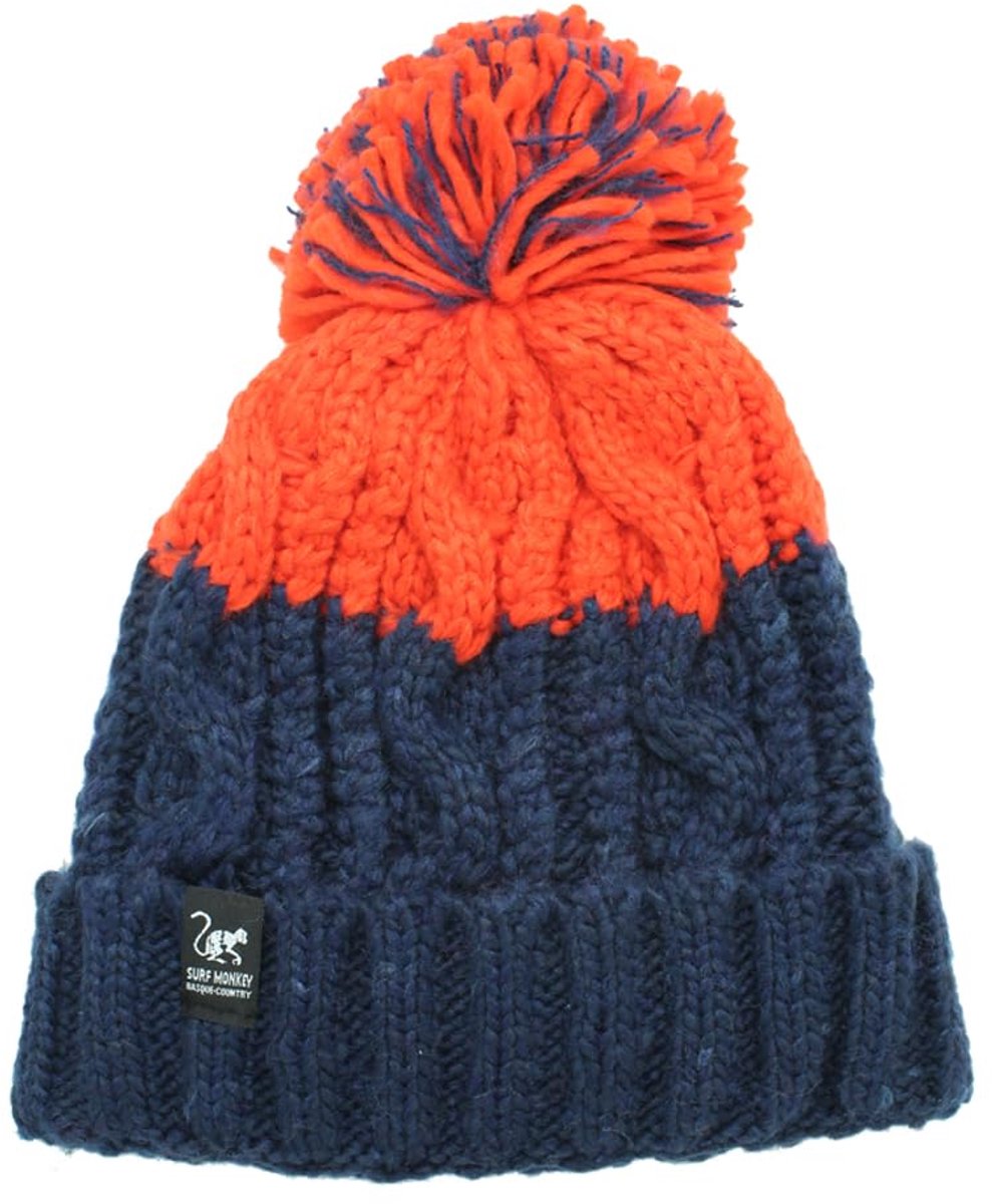 Pompommuts - One Size - Binnenvoering - Unisex (Marineblauw/Oranje)