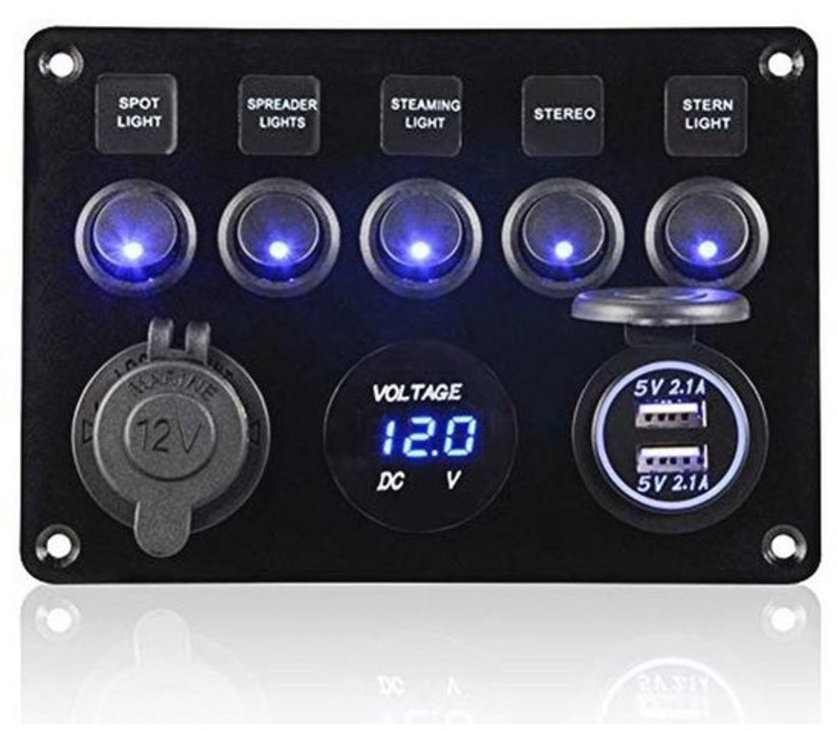 Multifunctioneel Schakelpaneel met 5 Versnellingen - Waterdicht met USB Charger en Voltmeter voor Voertuigen