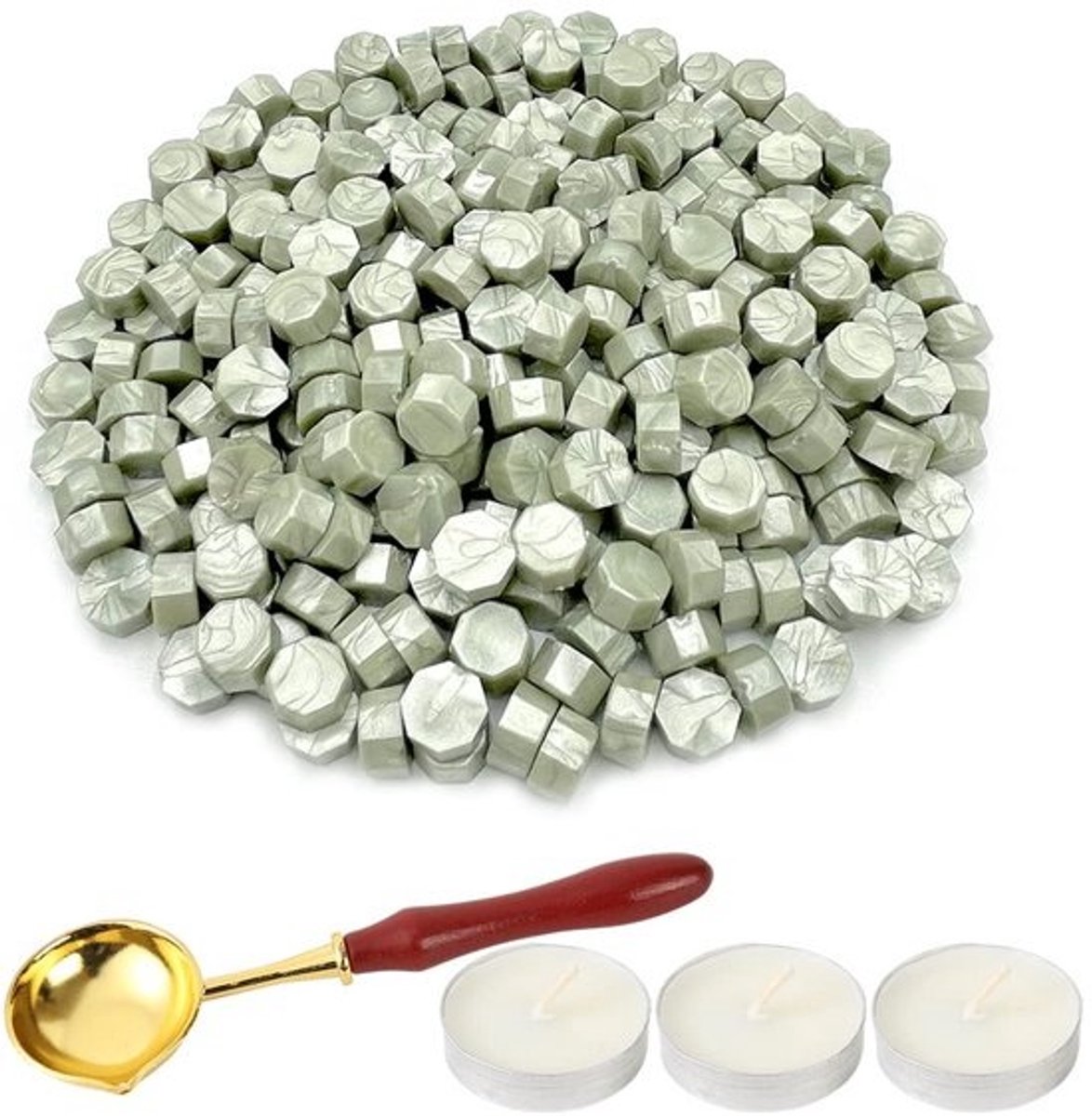 300 Octagonale Waxzegel Kralen Set met Smeltlepel en Theelichtjes voor Kaarten en Enveloppen