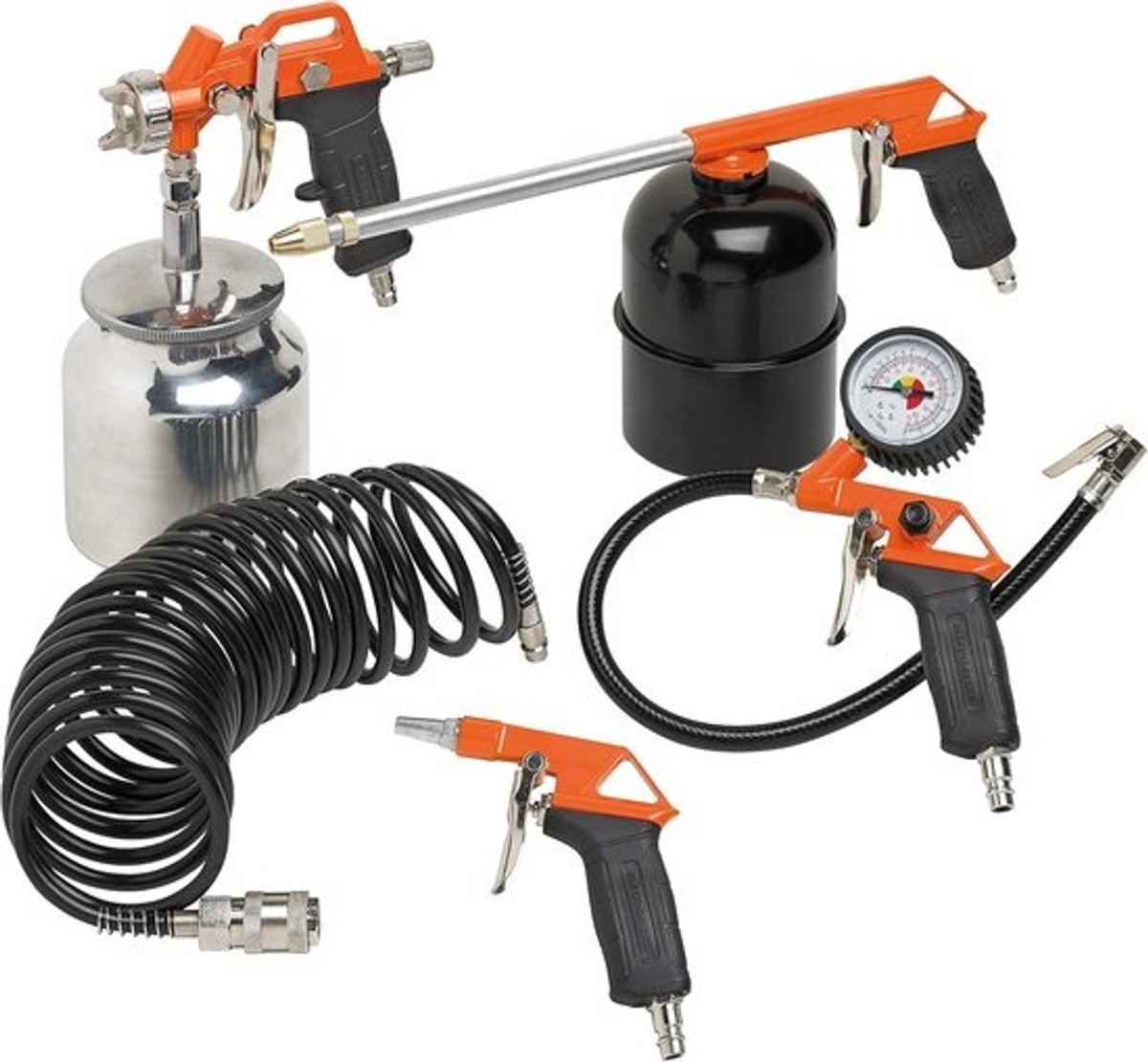 Perslucht Compressor Accessoires - Luchtgereedschap Kit - Huis Tuin Werkplaats - 5-delige Metalen Set - 5 Meter Slang - Metaal