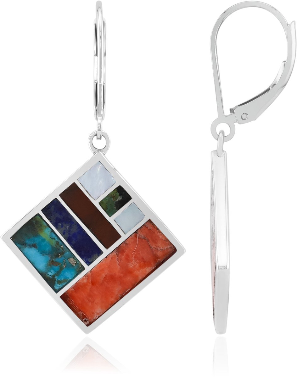 Cavill - 925 Sterling Zilveren Geoxideerde Oorbellen - Oranje Oester & Edelstenen 7,57 ct - Baguette Slijpsel - Kleurrijk, Licht