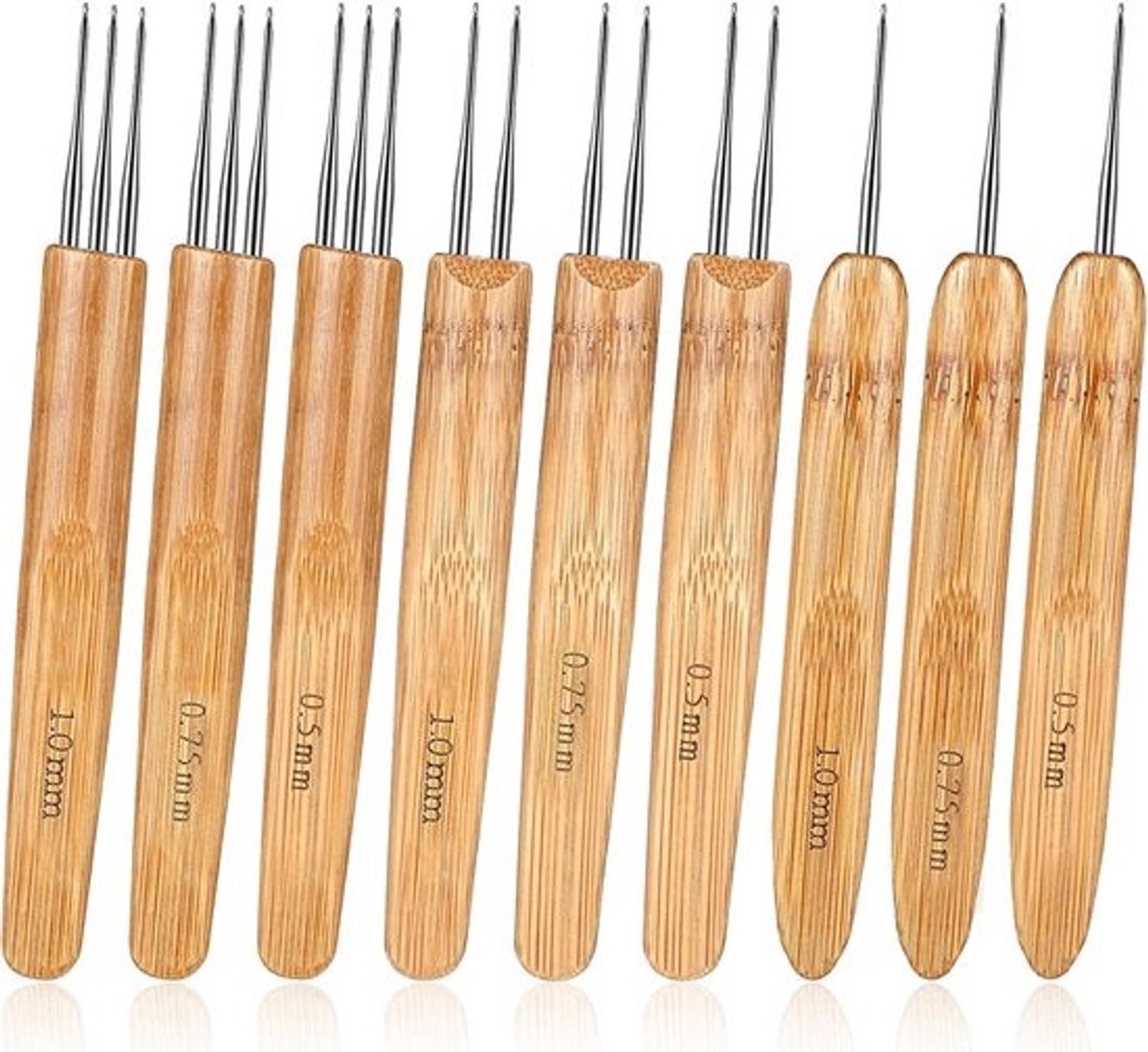 Dreadlock Haaknaalden Set (9 stuks) met Bamboe Handvatten - 3 Maten voor Crochethaken en Haarvlechten