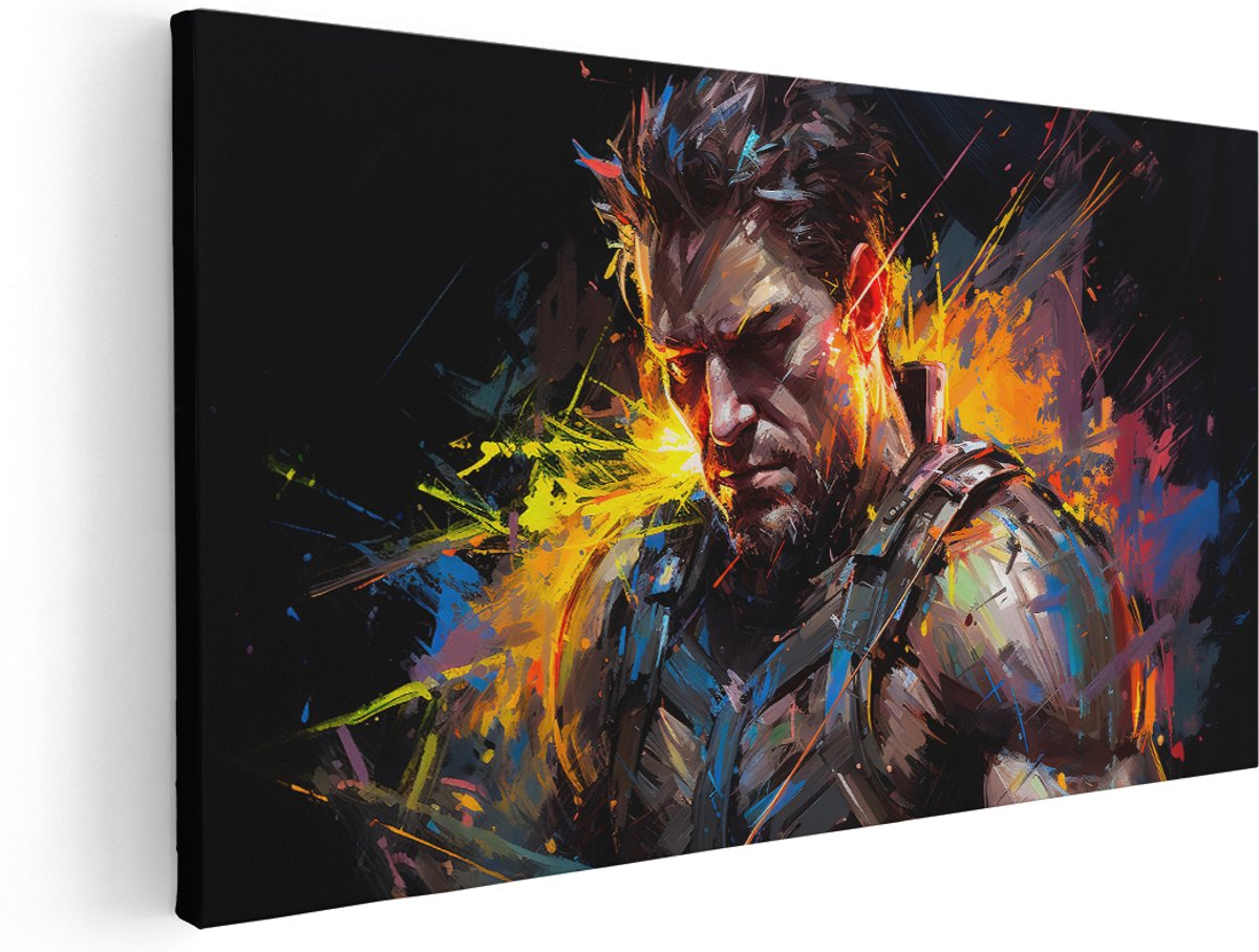 Artaza Canvas Schilderij Portret - 160x80 cm - Groot - Wanddecoratie Man - Muurdecoratie Abstract Kleurrijk - Kamer Accessoires Game
